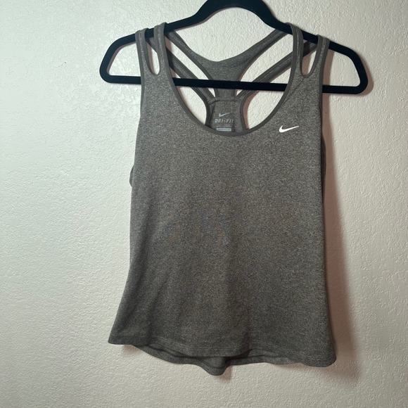Nike Dri-FIT Med Gray Racerback Tank Top Women's Athletic Activewear - Picture 2 of 4
